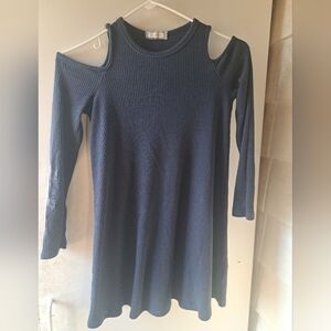 Soprano Navy Cold Shoulder Long Sleeve Top
